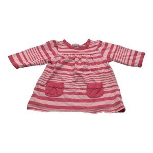 Old Navy Baby Girl Shirt 0-3M Pink & White Striped Long Sleeve Front Pockets